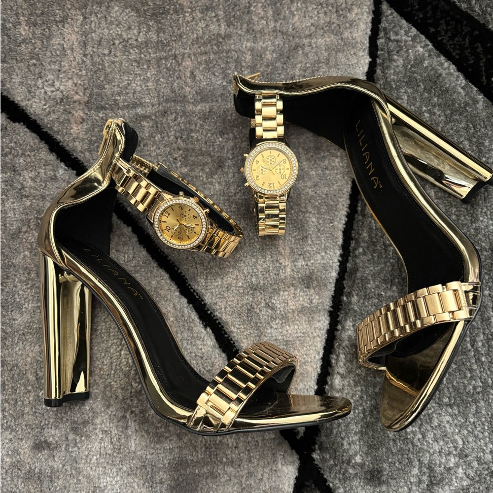 Gold High Heels with Watch Faces